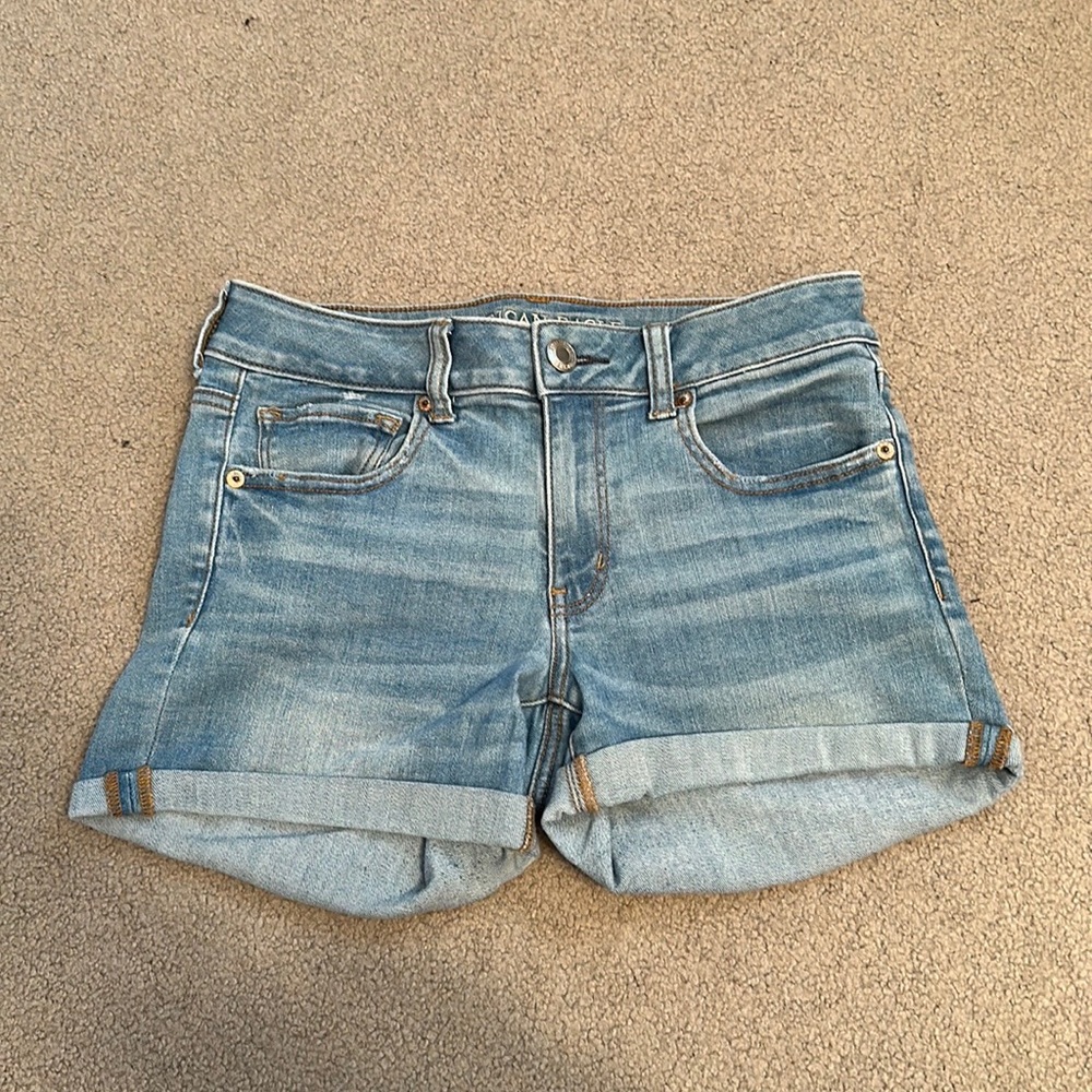 American Eagle Midi Super Stretch Denim Shorts | Size 8